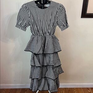 NWT Stylekeepers Beauty Buzz Ruffled Black and White Gingham Tiered Dress